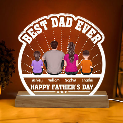Best Dad Ever Back View Man Kids Dog Cat Personalized Custom Shaped Acrylic Plaque With Warm LED Night Light