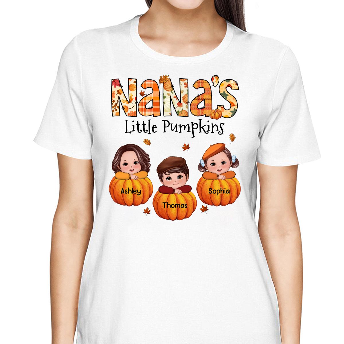 Grandma Little Pumpkins Fall Pattern Kids On Pumpkins Personalized Shirt