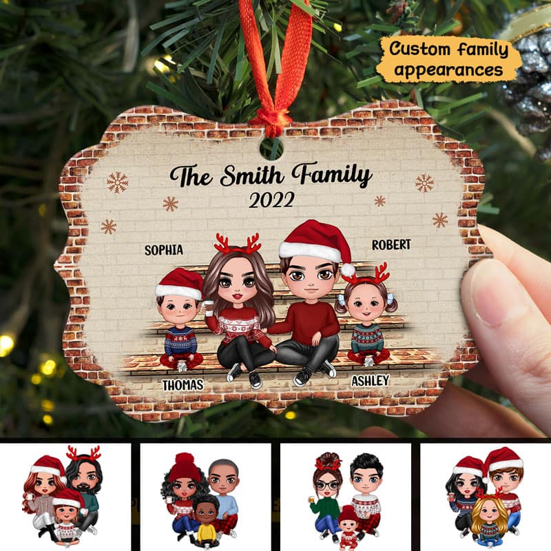 Family Sitting On Brick Personalized Christmas Ornament