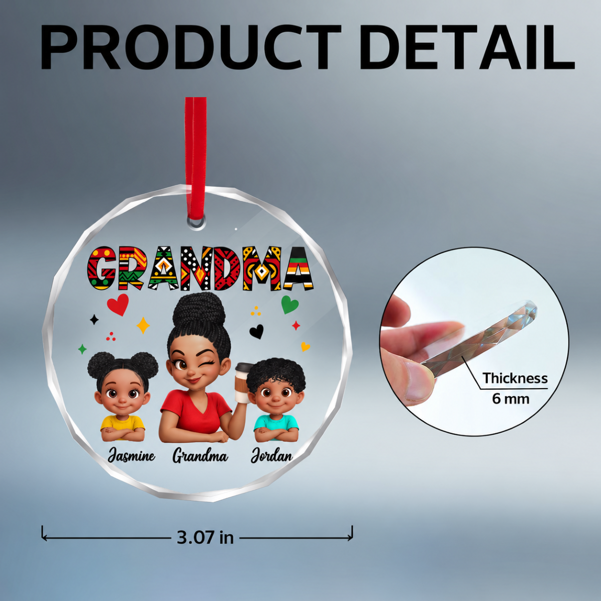 Tribal Pattern Grandma Grandkids Love - Personalized Glass Ornament - Gift For Grandma
