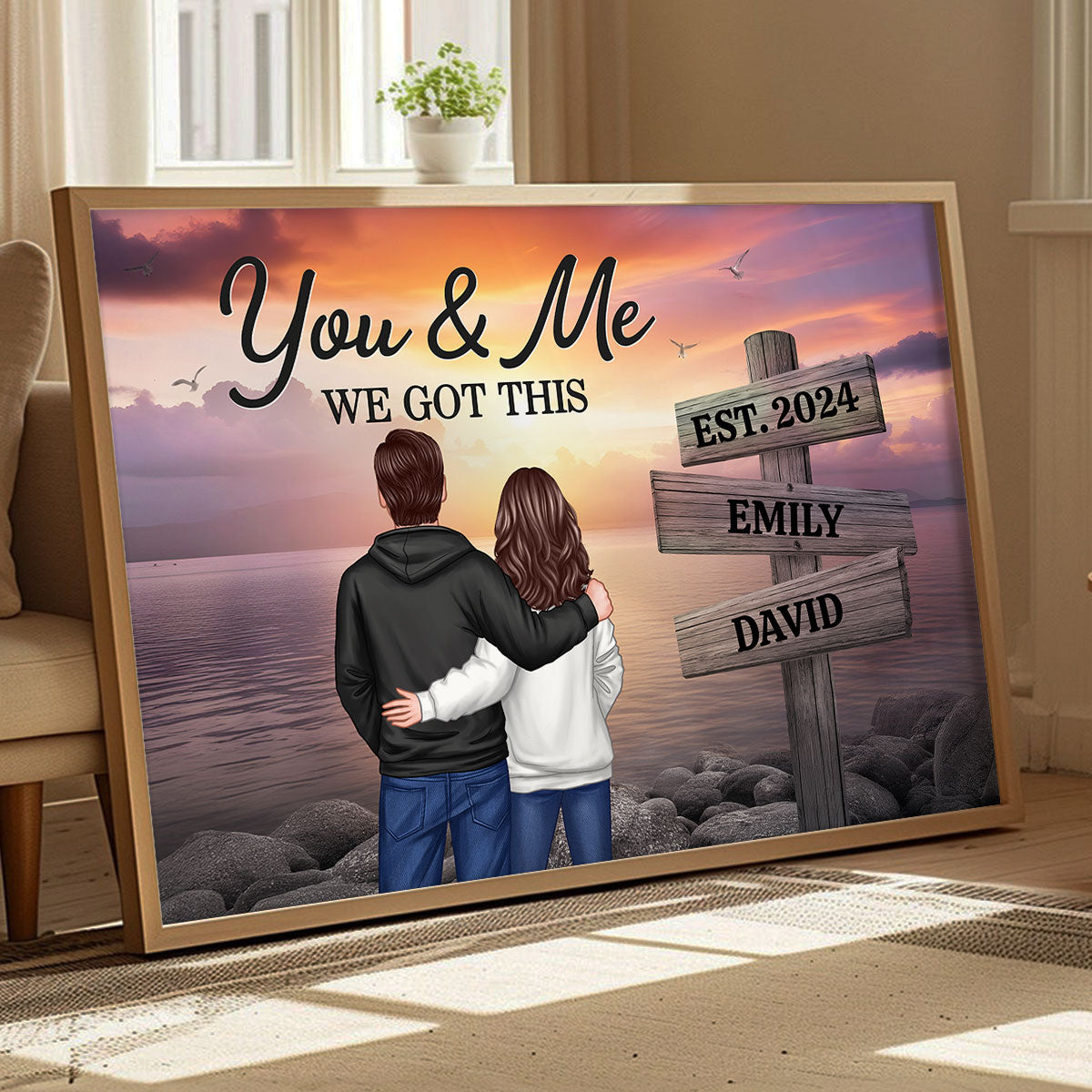 Lake Dock Couple Hugging At Lake Dock Sign Posts Personalized Poster, Home Decoration, Gift For Her, For Him