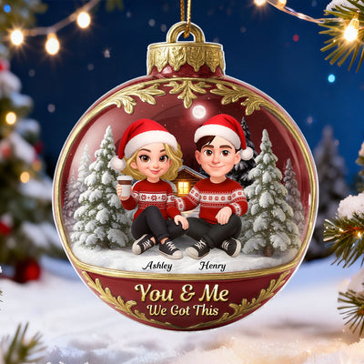 3D Effect Snow Globe Couple - Personalized Acrylic Ornament - Christmas Gift for him, Gift for her