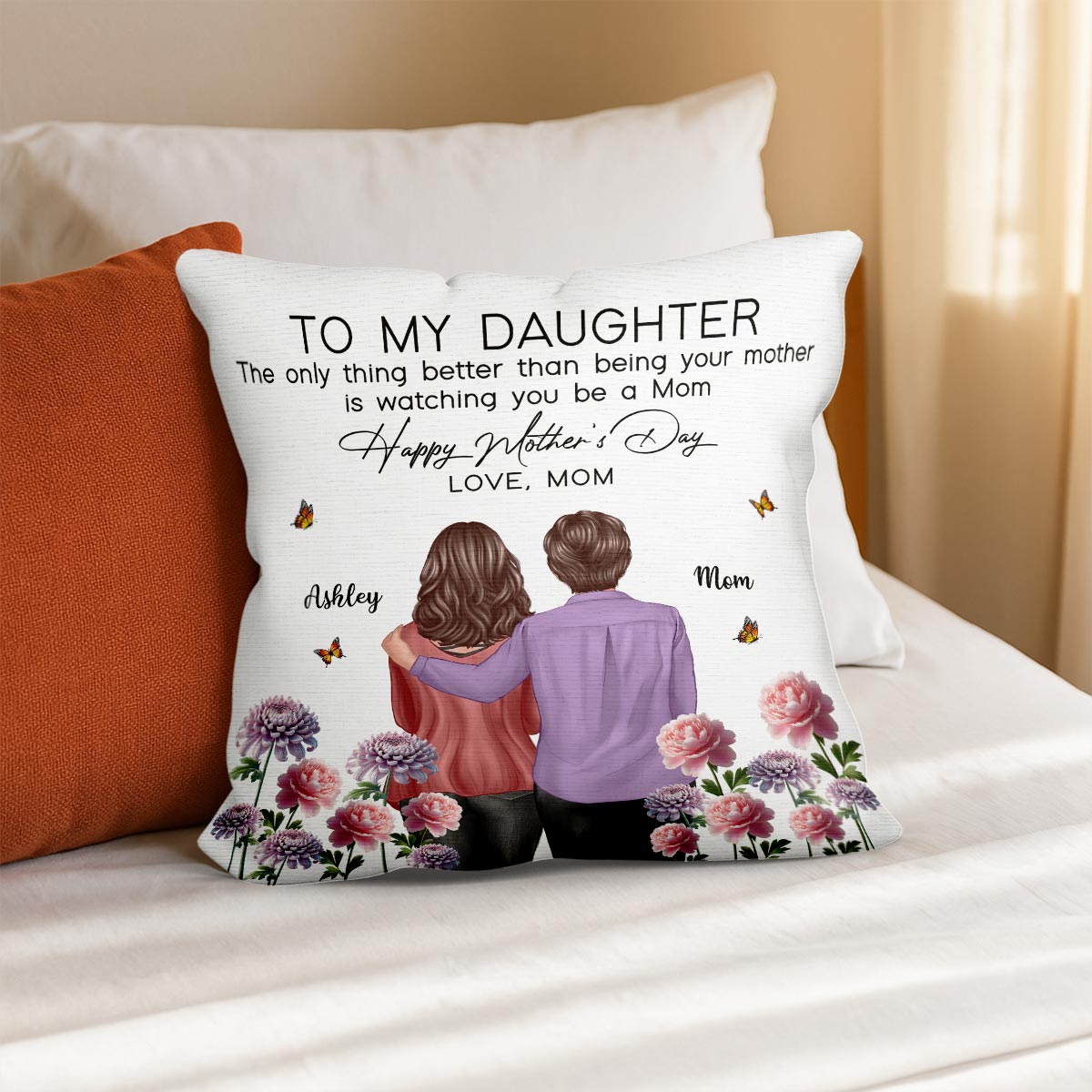 To My Daughter From Mom Happy Mother's Day Birth Flower Personalized Pillow, Gift For Daughter