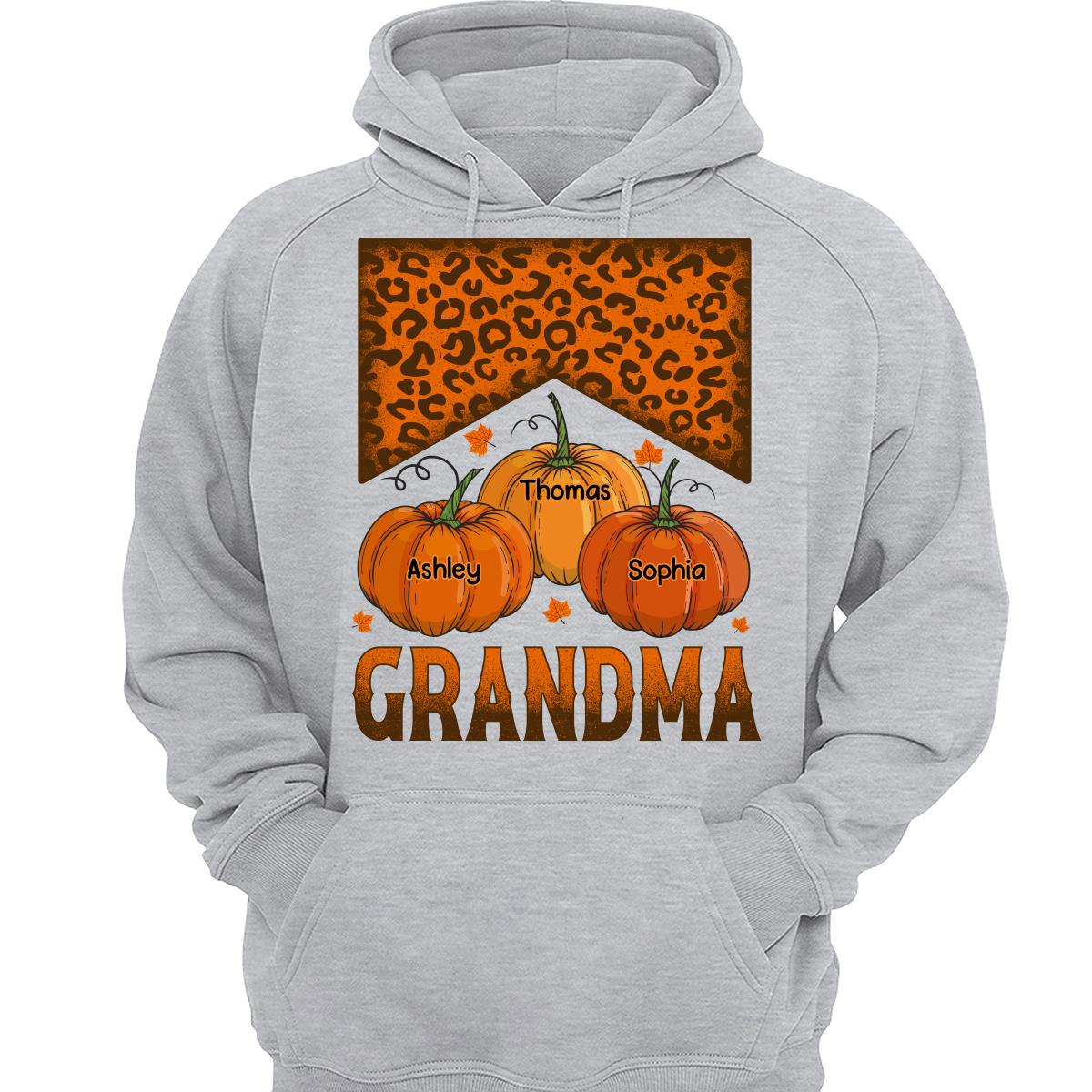 Grandma Mom Fall Season Leopard Pumpkins Personalized Shirt