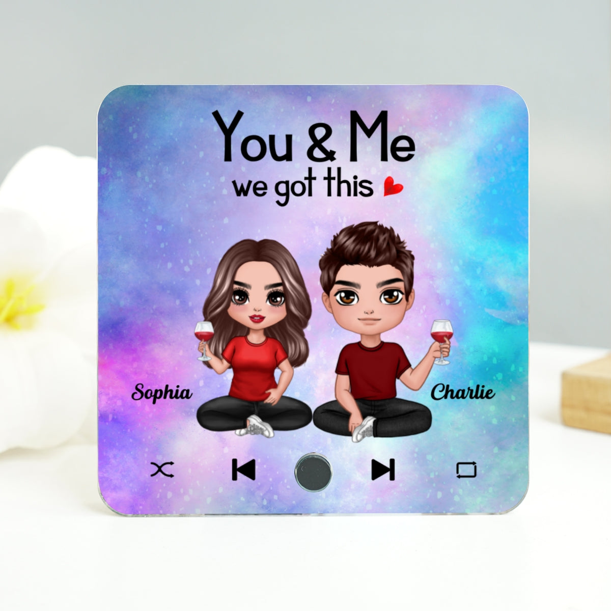 Doll Couple Sitting Together Since Favorite Song Personalized Music Fridge Magnet,  Gift For Couple