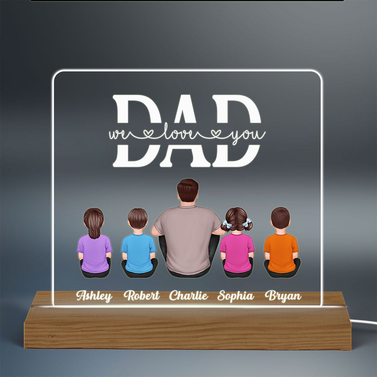 Best Dad Ever Back View Man Kids Dog Cat Personalized Warm Custom Shape Acrylic Plaque With LED Night Light