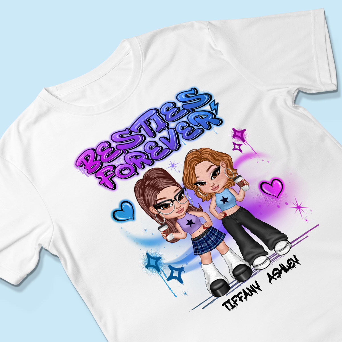 Besties Sisters Y2K Airbrushed Personalized Shirt