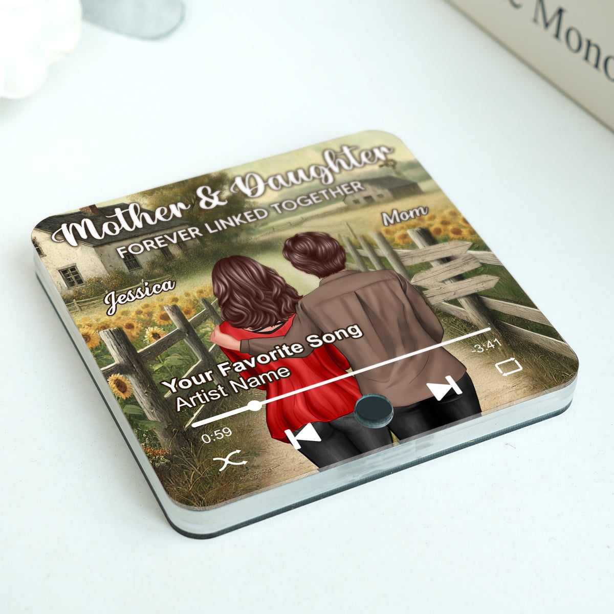 Mother & Daughter Forever Linked Together Personalized Music Fridge Magnet, Heartfelt Gift For Mom
