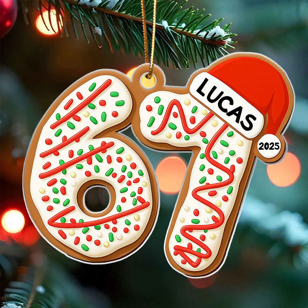 Custom Name Six Seven Ornament - Personalized Acrylic Ornament - Funny Six Seven 67 Ornament, Christmas Santa 67 Ornament, Gen Z, Gen Alpha Teenager Ornament