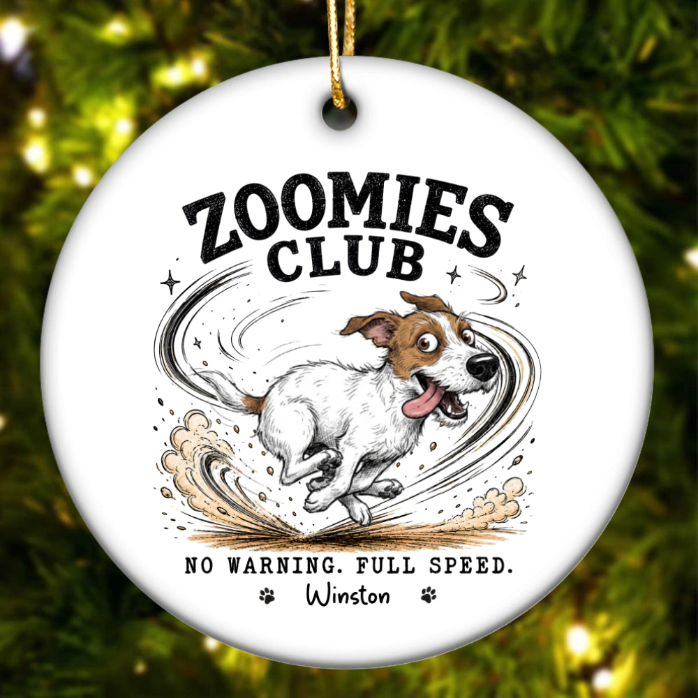 Zoomies Club Official Member Quirky Dog Portrait From Your Custom Pet Photo - Personalized Ceramic Ornament - Funny Gift For Dog Cat Lover