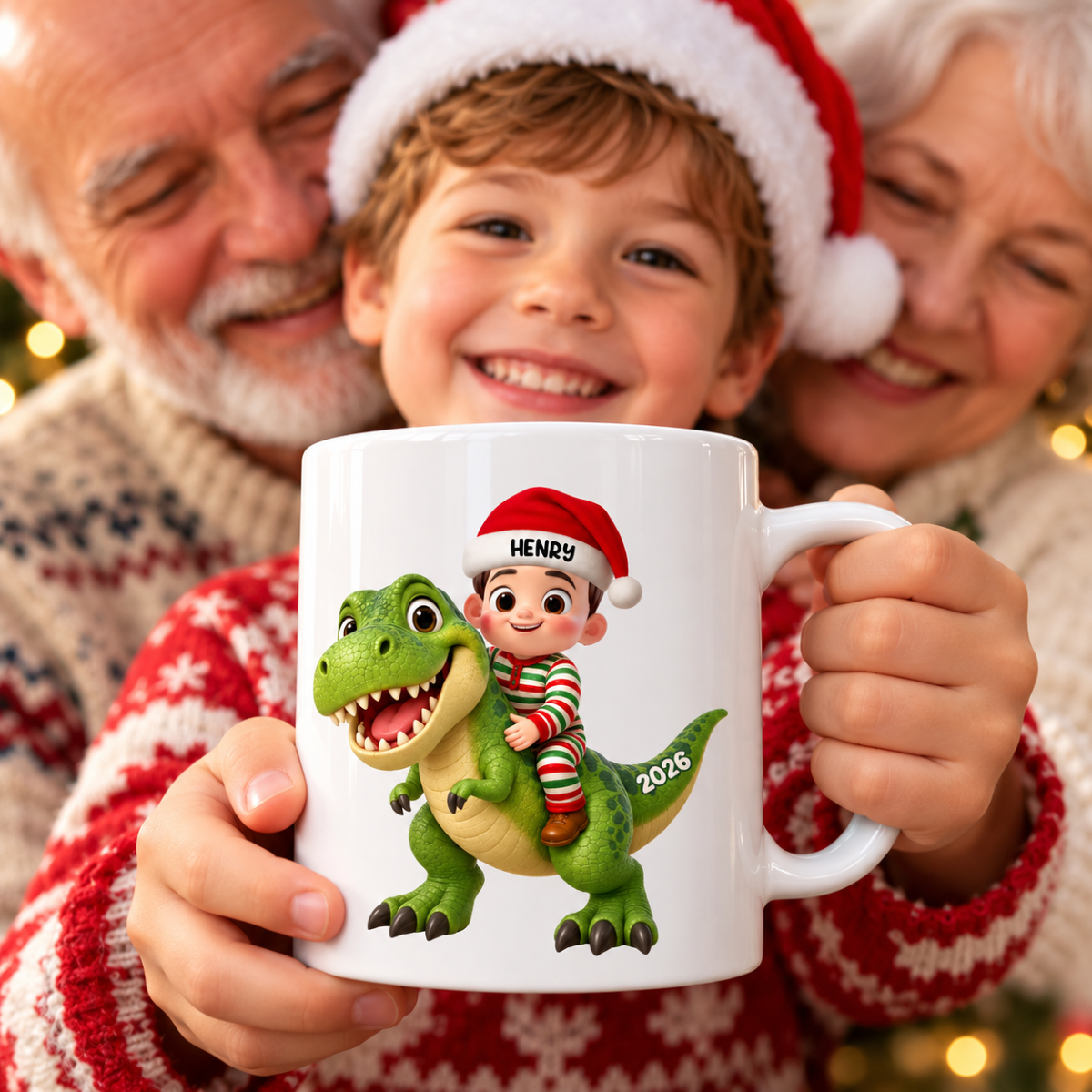 Trending Kid With Dinosaur Design For Boy Girl - Personalized Mug - Christmas Gift For Grandkids