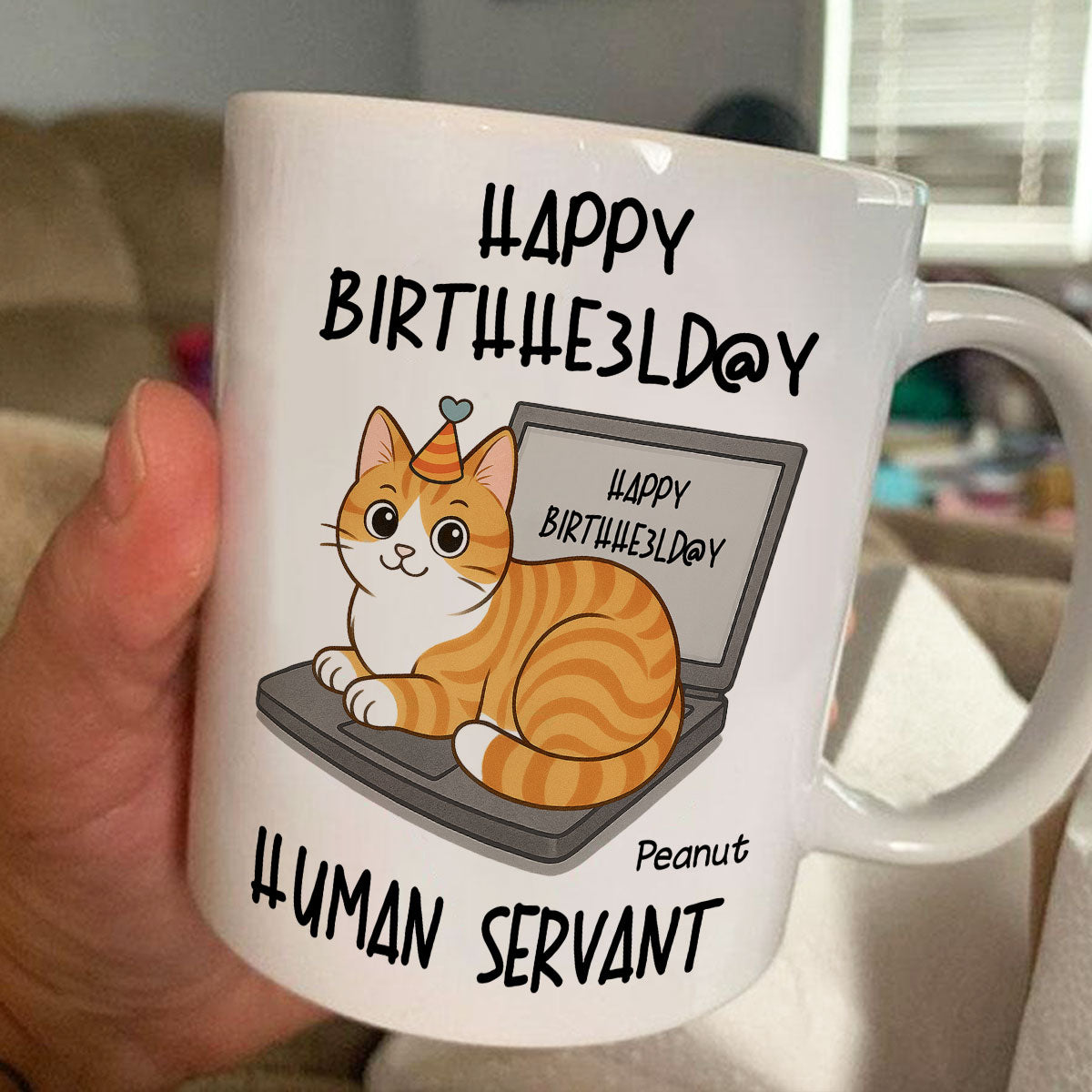 Good Morning Happy Father's Day Human Servant Funny Cats Sitting On Laptop Personalized Mug
