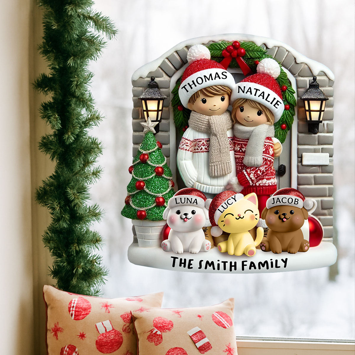 Personalized Farmhouse Couple Christmas Decal with Optional Pet Dog Cat, Christmas Gift for Him, Gift for Her