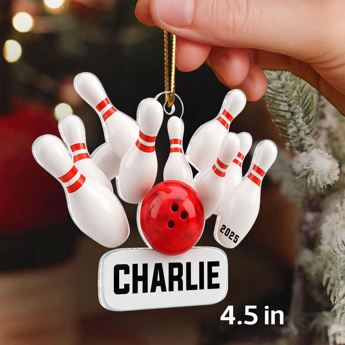 Custom Name Bowling Strike - Personalized Acrylic Ornament - Christmas Gift for Bowler