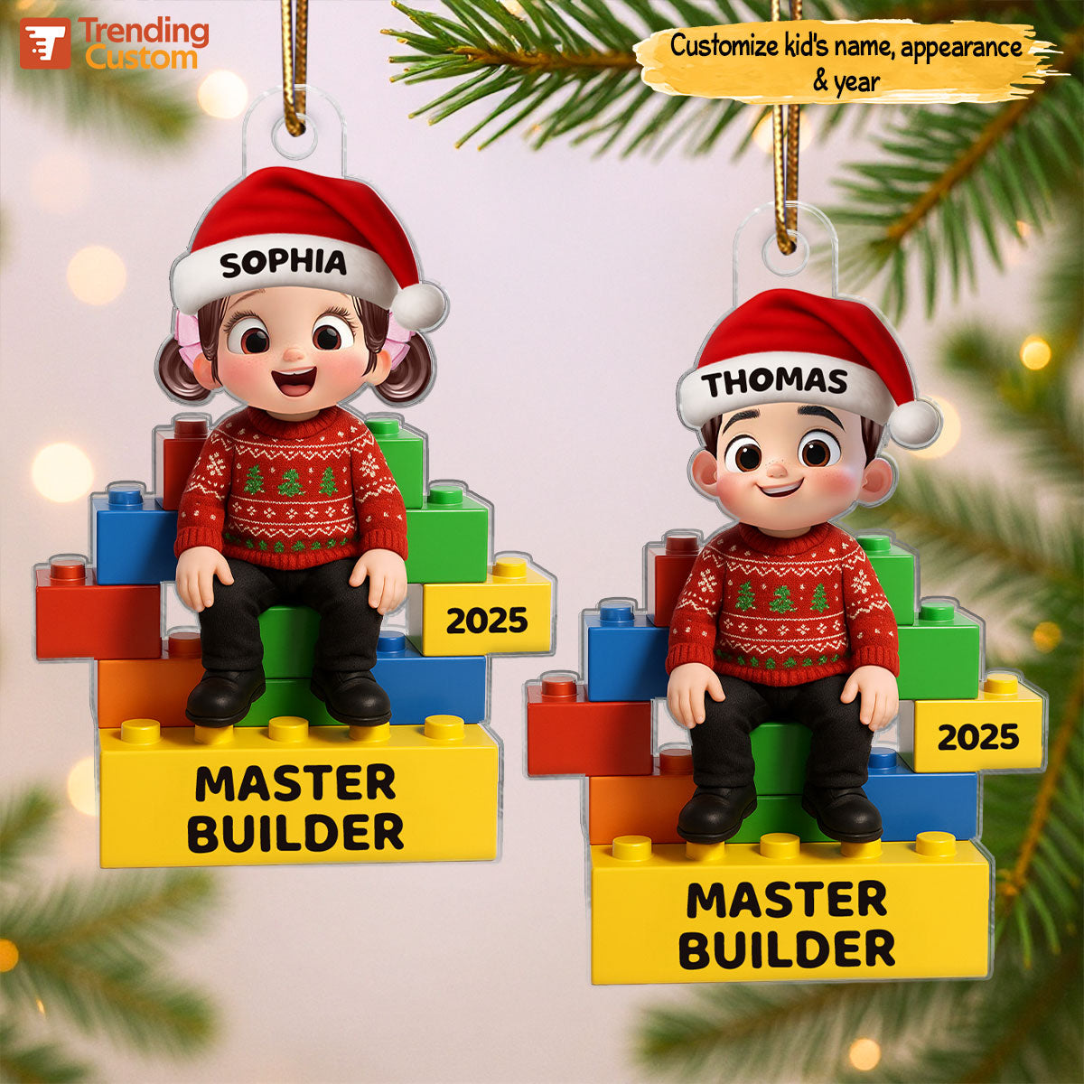 3D Effect Little Kid Master Builder Personalized Acrylic Car Hanger