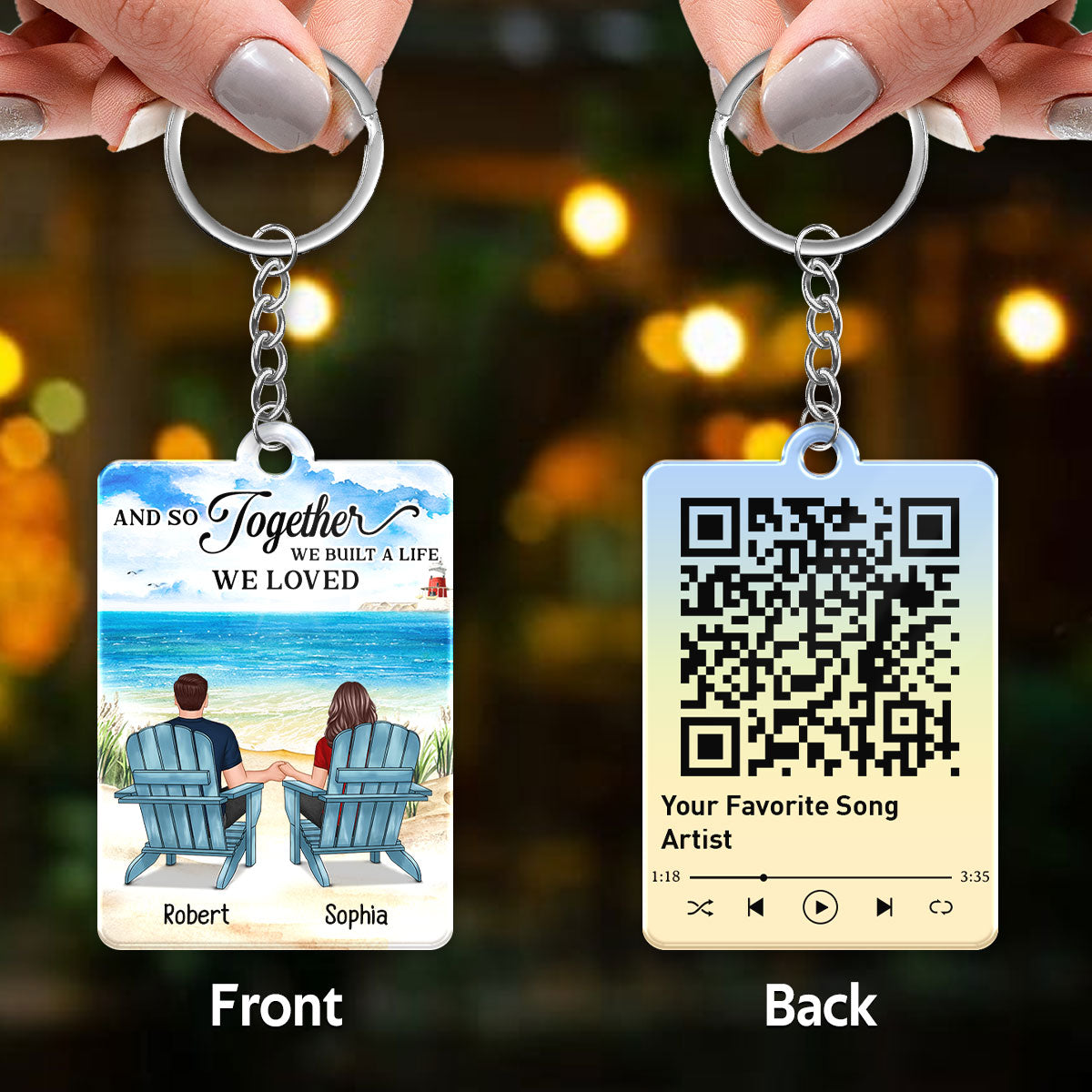 Couple Back View At Beach Favorite Song Scannable QR Code Personalized Acrylic Keychain