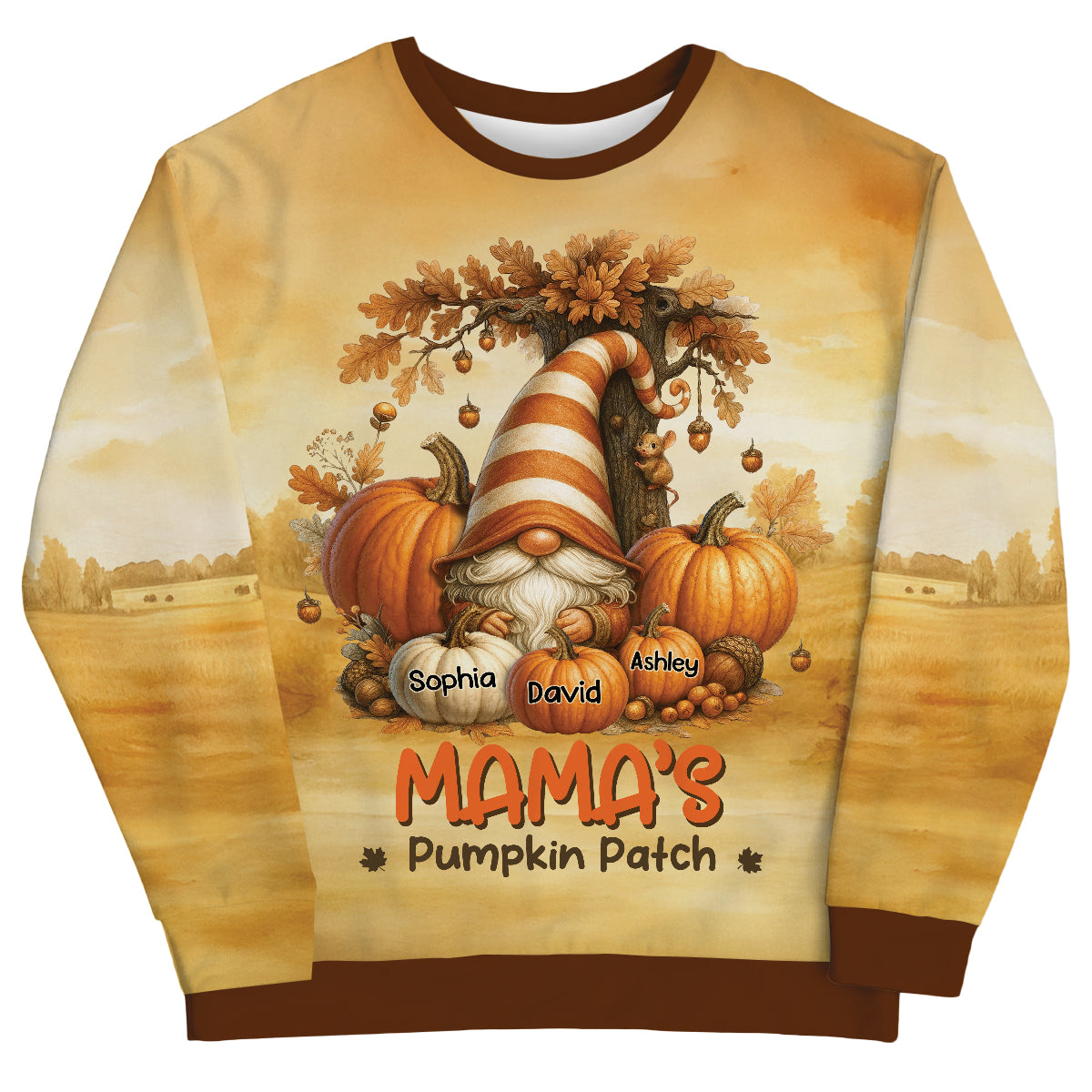 Gnome Grandma's Pumpkin 3D Personalized Fall Sweatshirt, Cozy Fall Sweatshirt for Grandma