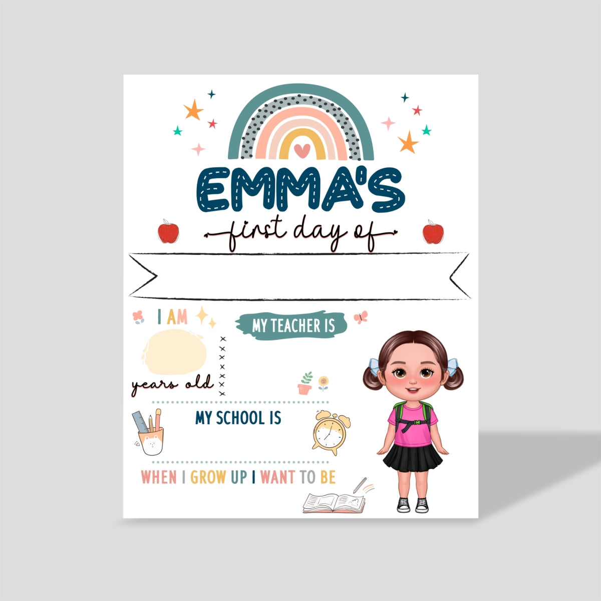 Boho Rainbow Cute Kid Personalized Back To School Sign