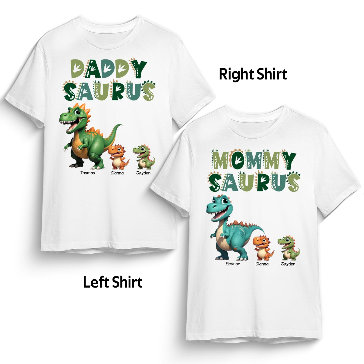 3D Effect Daddysaurus Mommysaurus Personalized Matching Shirts [Set Of 2 Shirts]