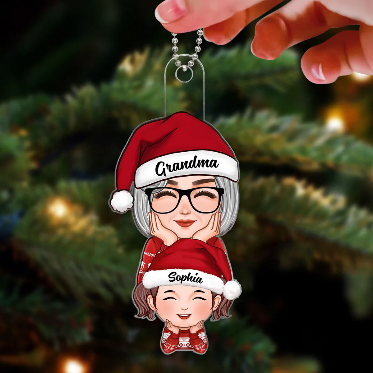 Cute Grandma Granddaughter Grandson Stacked Christmas Gift Personalized Acrylic Ornament