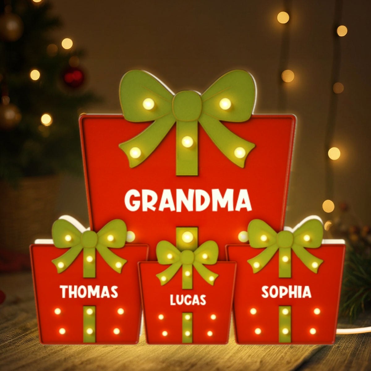 Christmas Grandma's Favorite Gifts Custom Kids Names Christmas Personalized LED Light Box