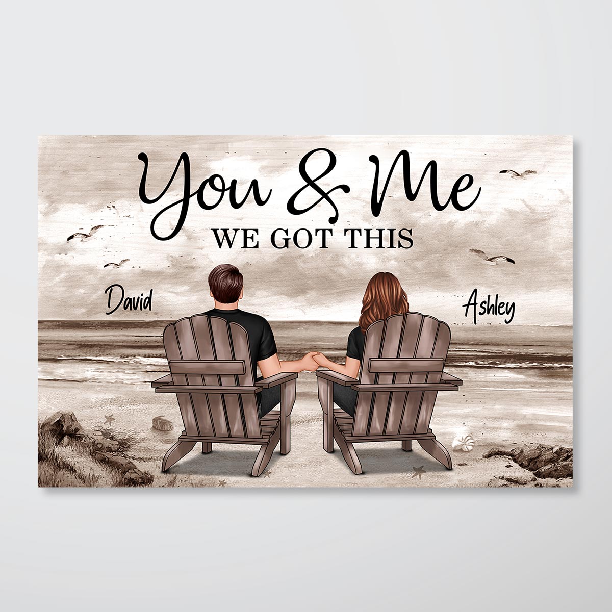 [FREE DELIVERY - Limited Time Offer] Couple Beach Landscape Retro Vintage Personalized Poster, Anniversary Gift For Couple, For Him, For Her