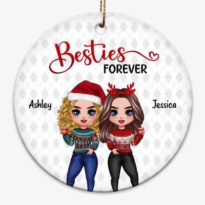 Doll Women Best Friends Besties Forever Christmas Personalized Circle Ornament