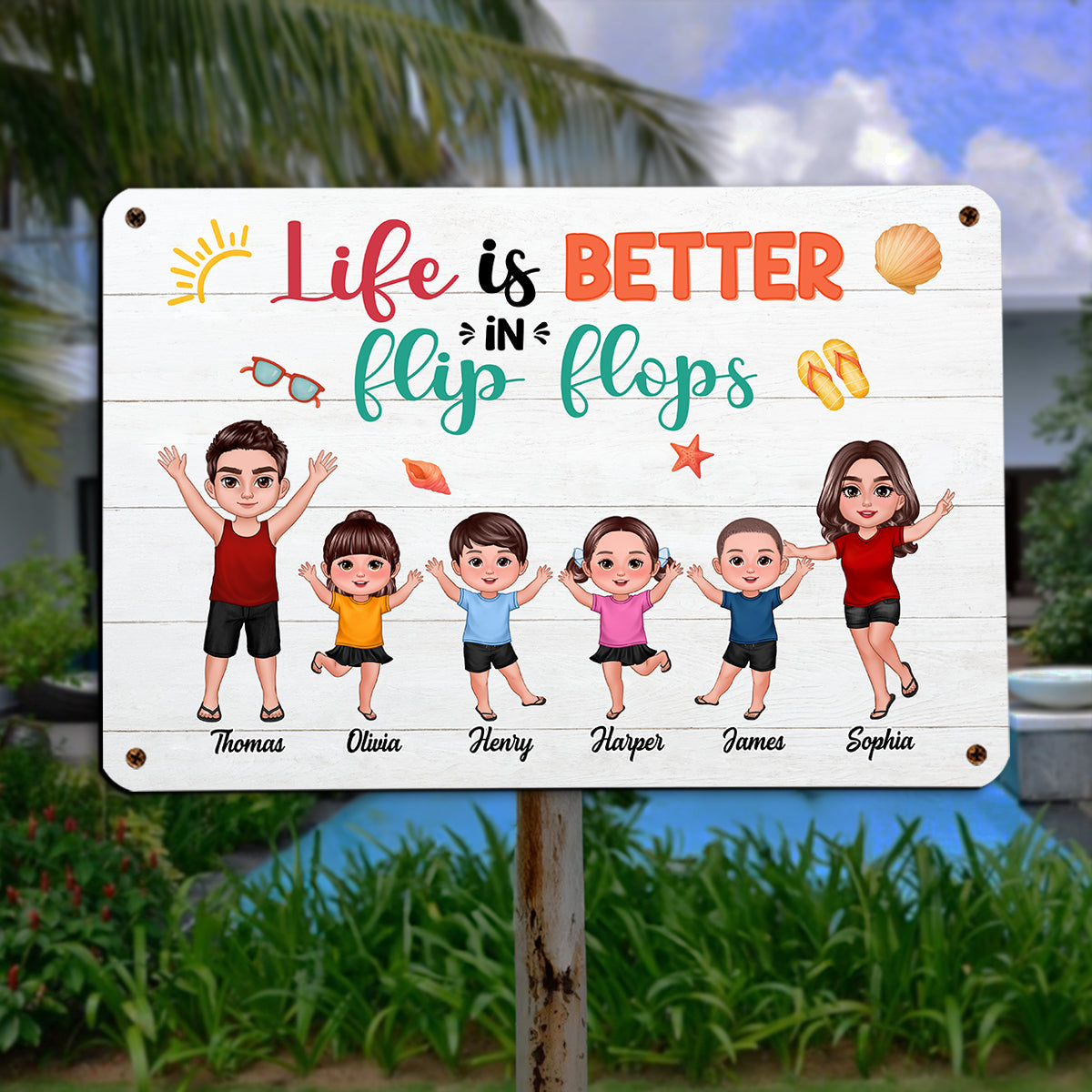 Life Is Better In Flip Flops Family Personalized Metal Sign, Summer Decoration