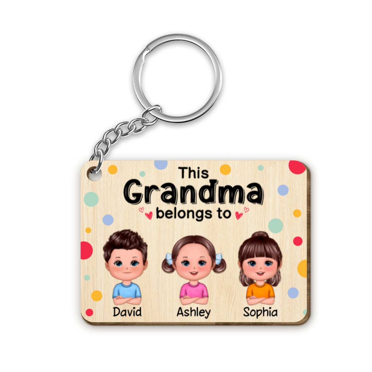This Grandma Mom Belongs To Cute Doll Kids Colorful Dot Personalized Wooden Keychain