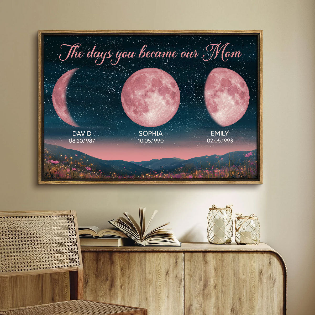 Personalized Birth Moon Poster, Pink Moon Phase | A Heartfelt Gift for Mom’s Birthday, Mother’s Day, or Just Because