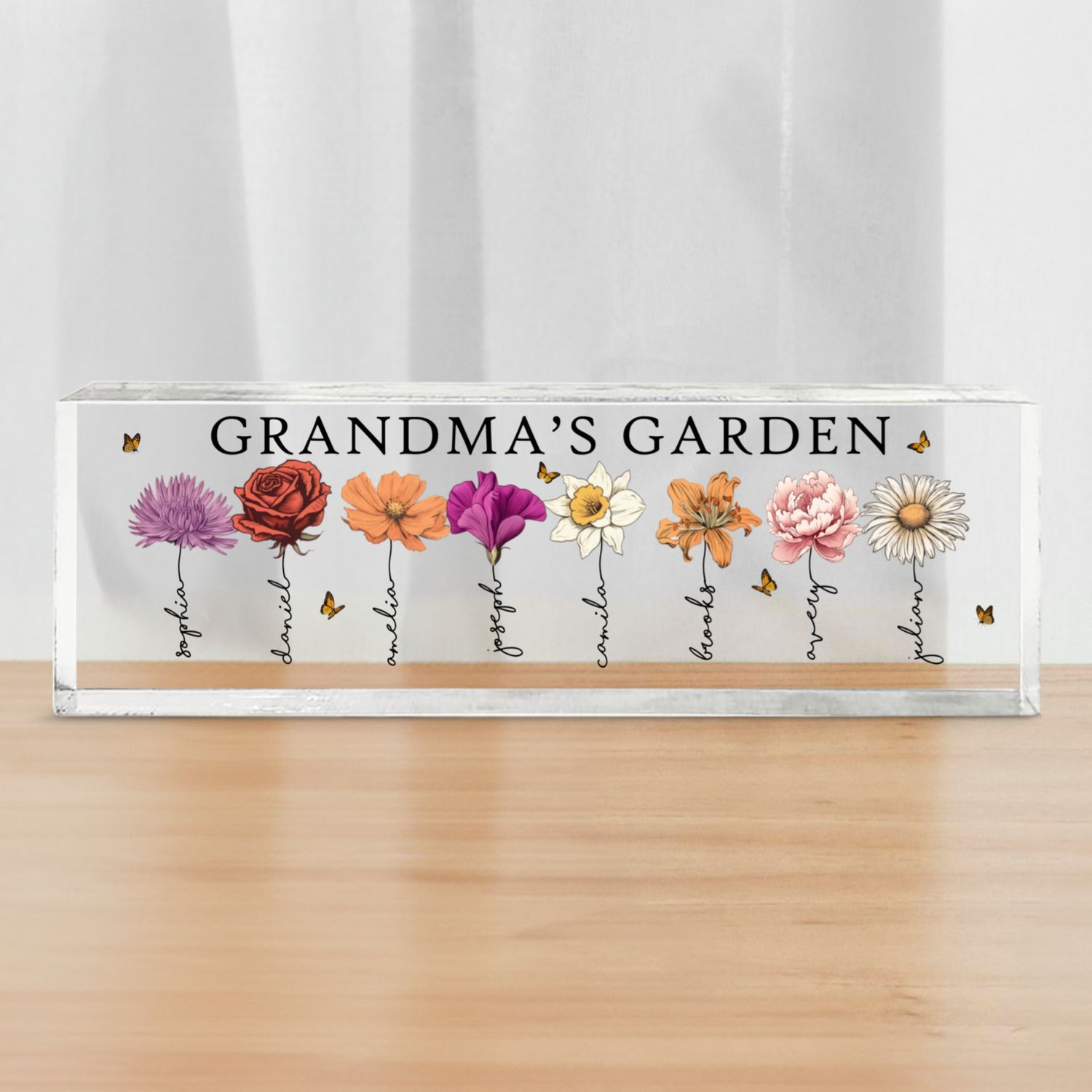 Grandma‘s Garden Love Grows Here Birth Month Flower Personalized Acrylic Desk Name Plate, Gift For Grandma, Mom