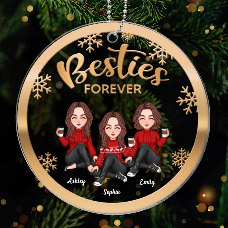 Gradient Christmas Cute Besties Sisters Sitting Personalized Acrylic Ornament