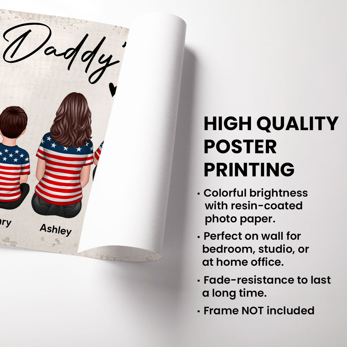 Proud American Daddy's Team Family Sitting Personalized Poster, Meaningful Father's Day Gift for Dad, Gift for Husband
