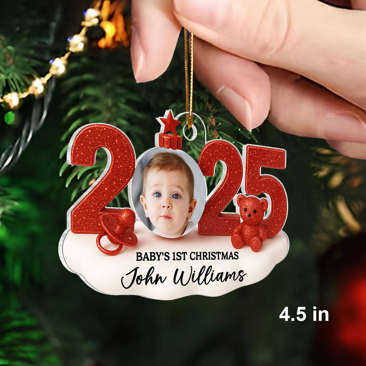 Baby Photo 2025 First Christmas 3D Glitter Effect - Personalized Acrylic Ornament - Christmas Gift for New Parent, Newborn Keepsake