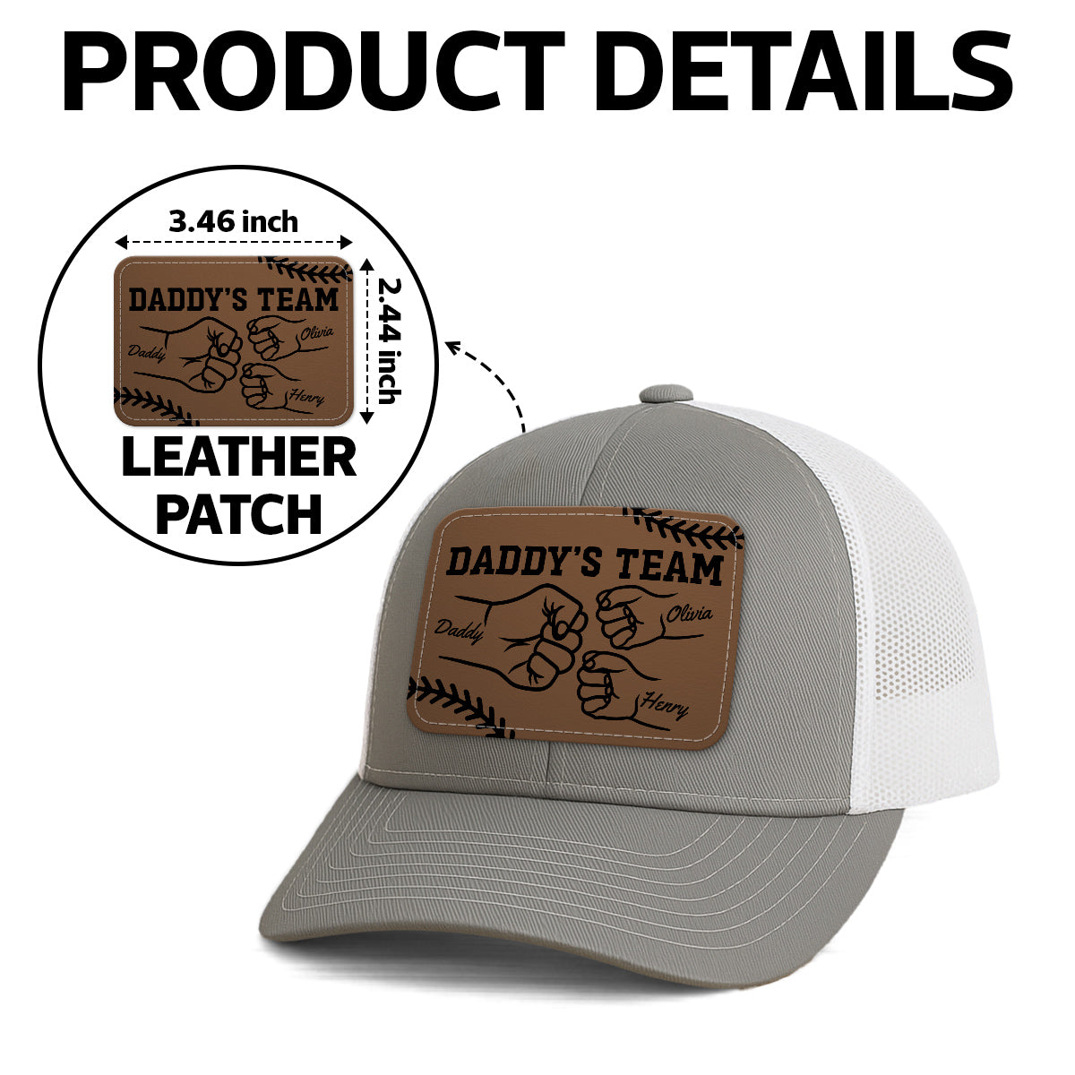 Baseball Daddy's Team Fist Bump Outline Personalized Leather Patch Hat