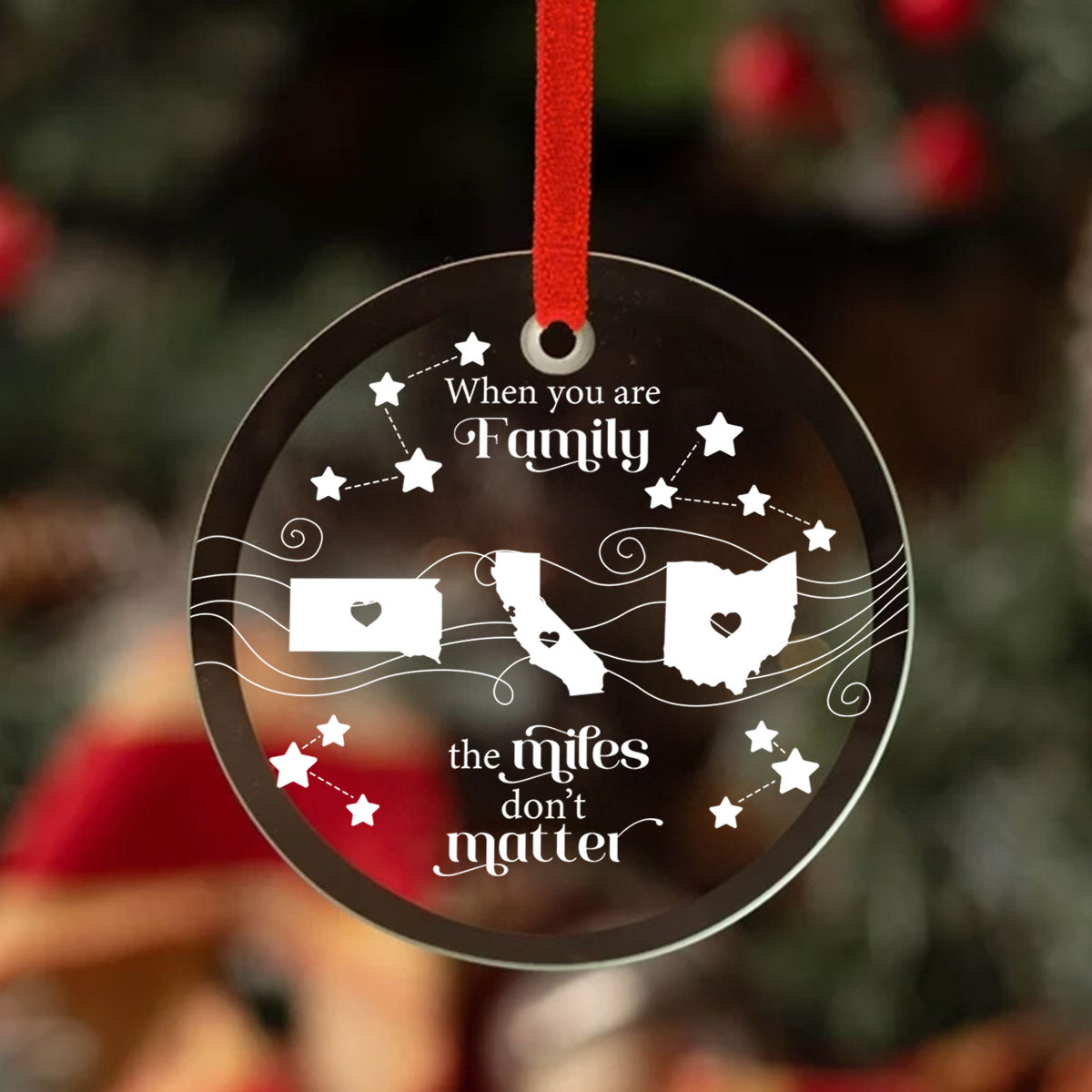Long Distance Family Friends Siblings Sisters Besties Personalized Glass Ornament, Togetherness Christmas Gift