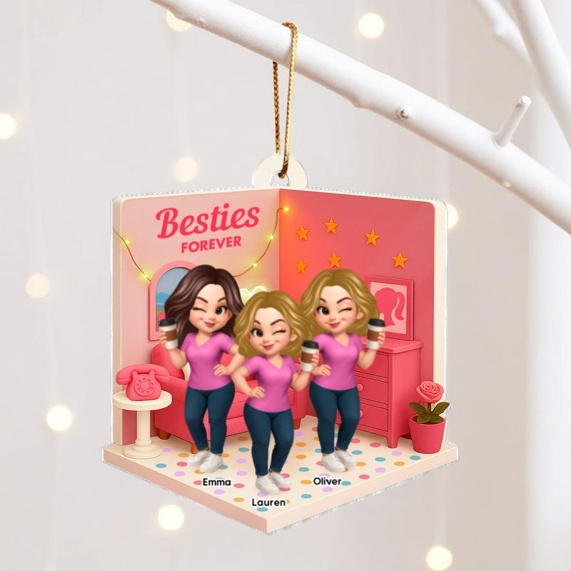 Pink Besties Sisters 3D Effect In House Personalized Acrylic Ornament