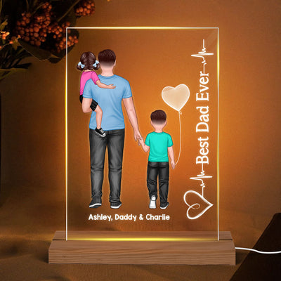 Dad Holding Kids Heart Beat Personalized Rectangle Acrylic LED Night Light