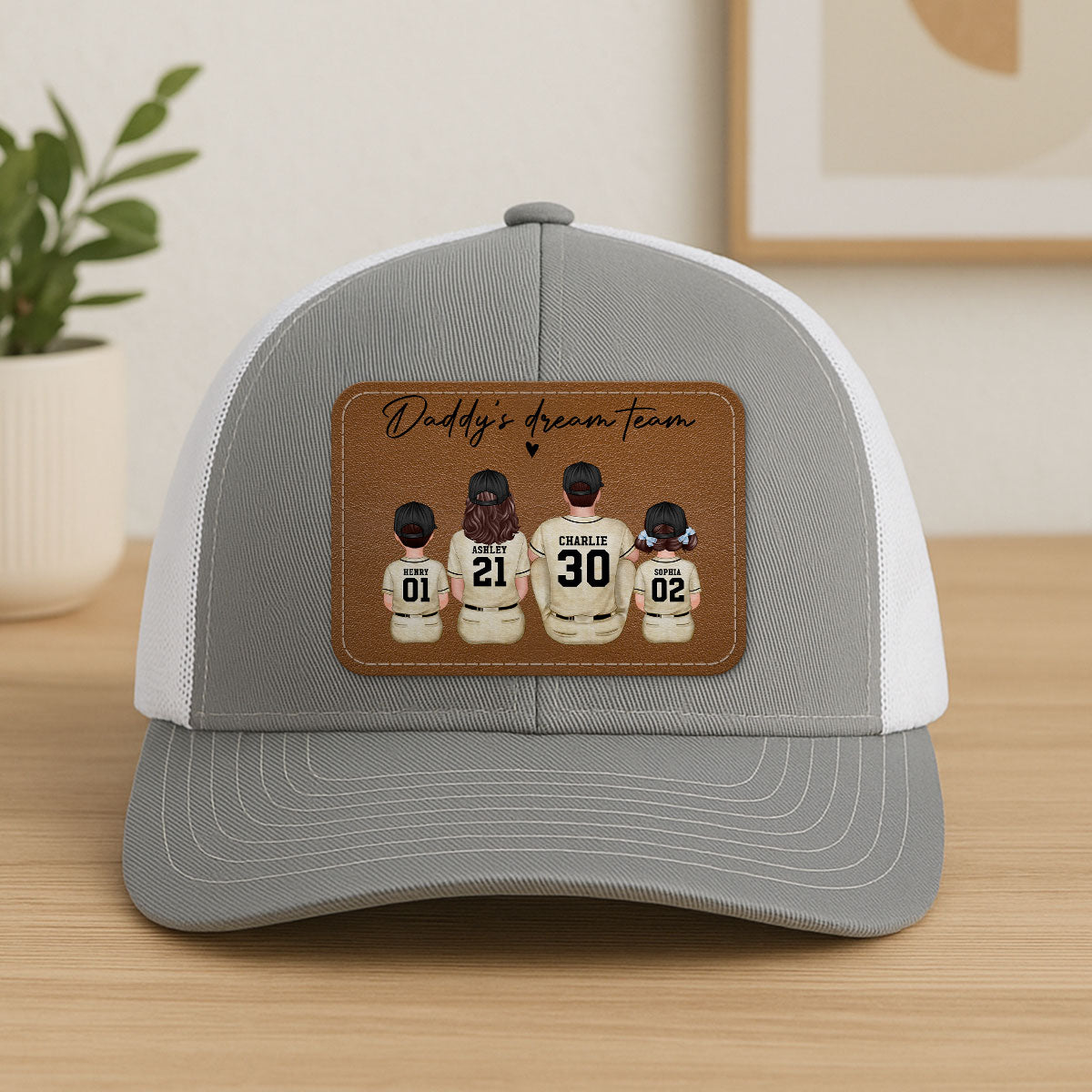 Retro Vintage Baseball Daddy's Dream Team Personalized Leather Patch Hat| Coolest Father's Day Gift For Dad, Husband