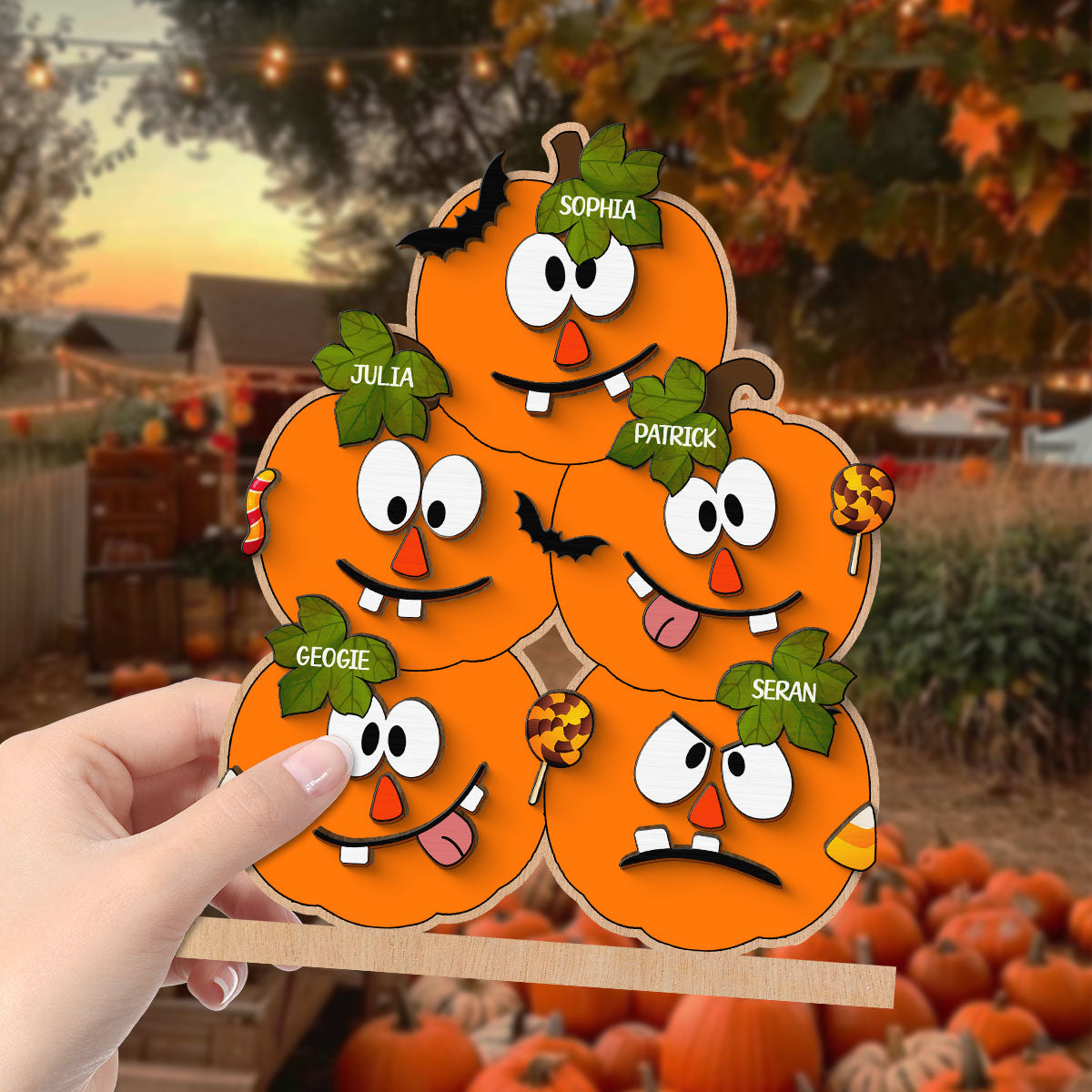 Halloween Pumpkin Family Personalized 2-Layer Standing Wooden Plaque