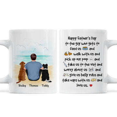 Back View Man And Dog Sitting At Beach Happy Father‘s Day To The Guy Gift For Dog Dad Personalized Mug