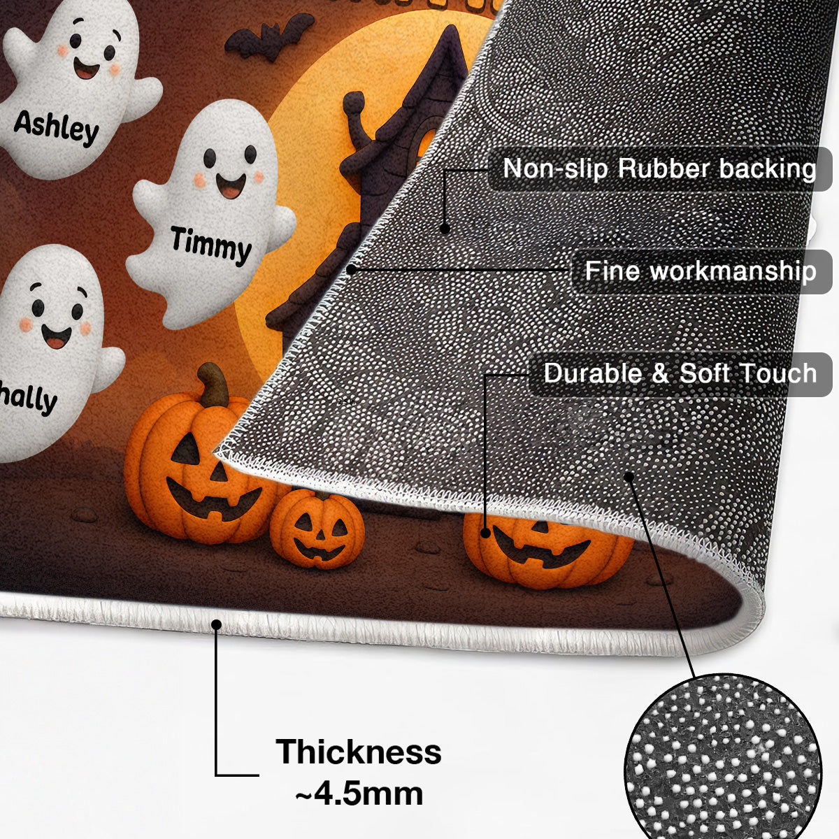 3D Effect Halloween Boo Family Haunted House Personalized Doormat, Halloween Home Decoration