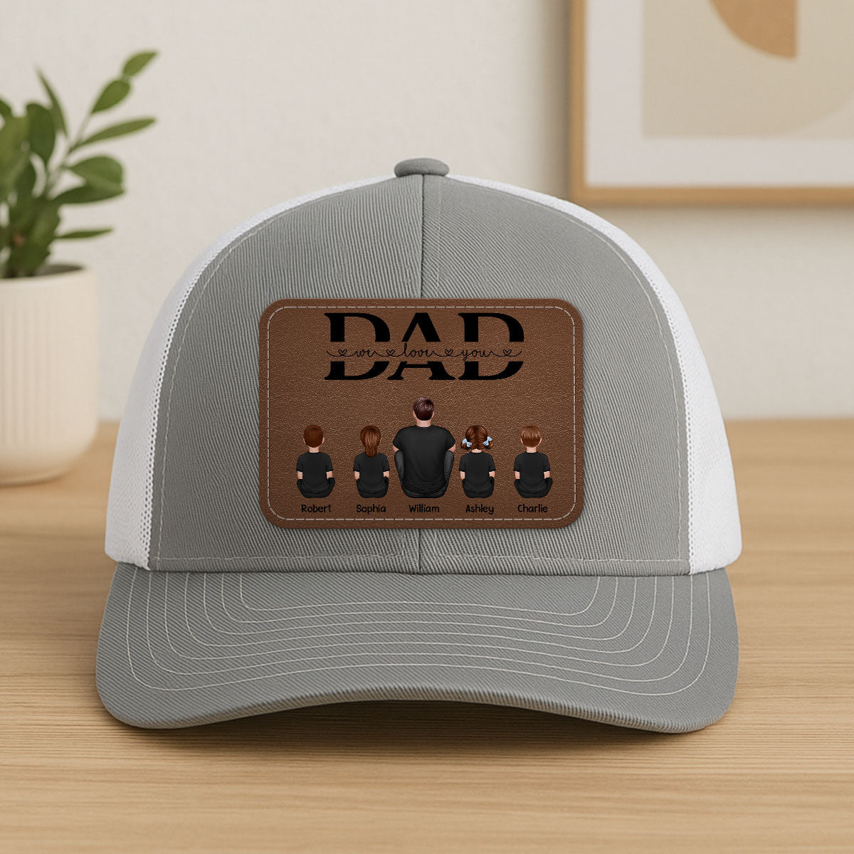Dad We Love You Personalized Leather Patch Hat, Gift For Dad