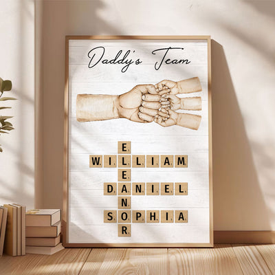 Daddy's Team Fist Bump Crossword Puzzle Art Personalized Poster