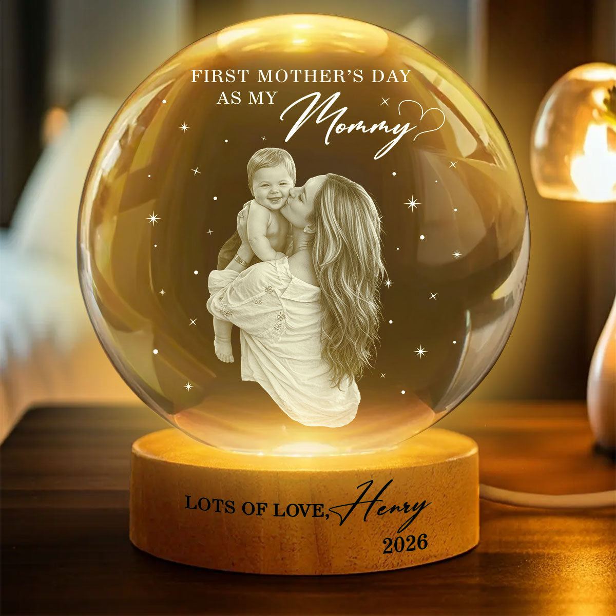First Mother's Day As My Mommy - Personalized Crystal Ball LED Night Light - Heartfelt Mother's Day Gift for New Mom, Wife