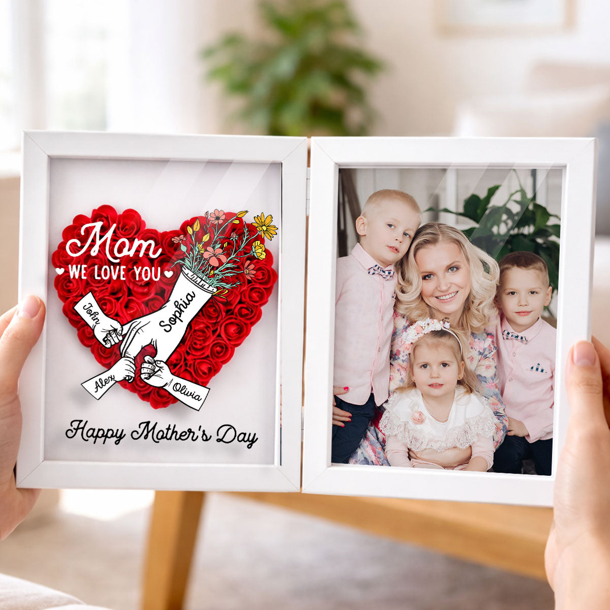 Mom We Love You Holding Hands - Personalized Flower Shadow Box - Mother's Day Gift For Mom