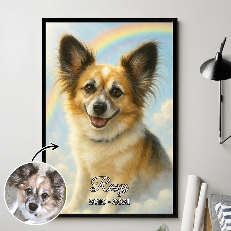 Custom Memorial Pet Portrait For Bereavement Gift Personalized Poster, Rainbow Bridge Artwork, Sympathy Gift for Dog Cat Lovers
