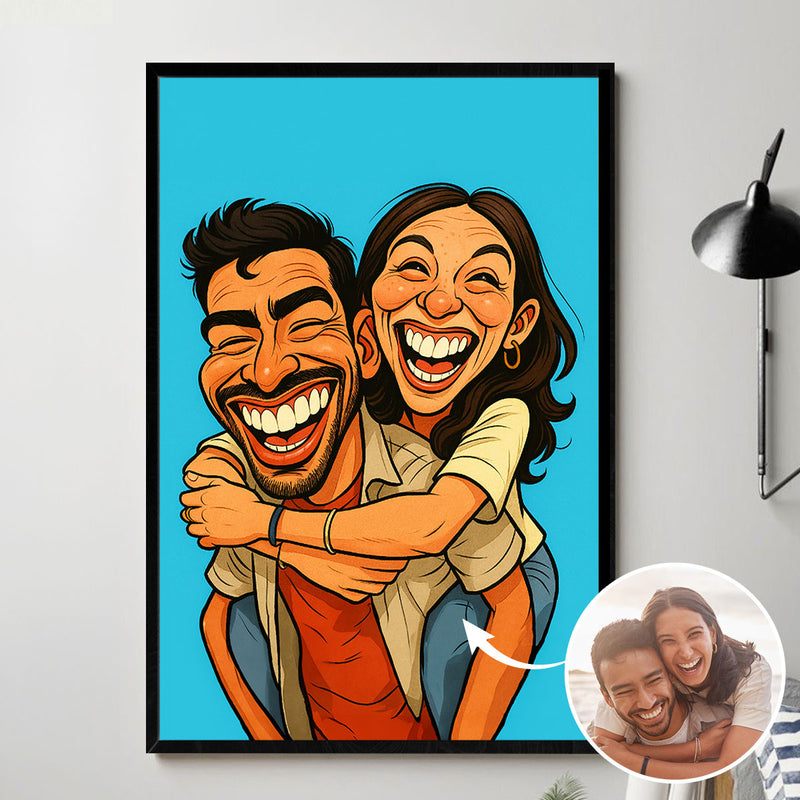 Custom Funny Couple Caricature Portrait Personalized Poster, Transform Your Photo into Hilarious Art