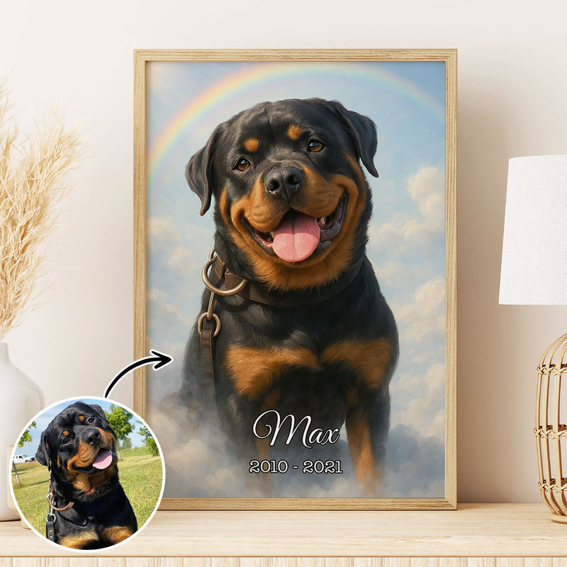 Custom Memorial Pet Portrait For Bereavement Gift Personalized Poster, Rainbow Bridge Artwork, Sympathy Gift for Dog Cat Lovers