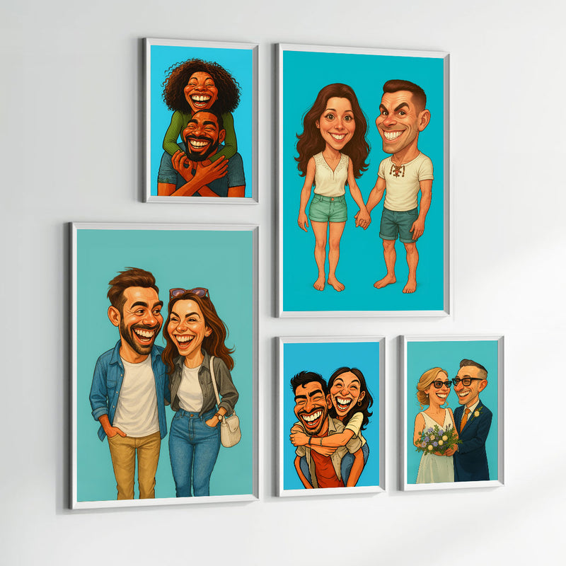 Custom Funny Couple Caricature Portrait Personalized Poster, Transform Your Photo into Hilarious Art